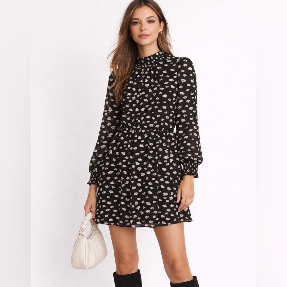 Madewell Black Daisy Smockneck Mini Dress Small Floral 90s Inspired
